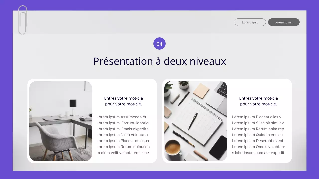 Un simple rapport d'activité d'un employé de bureau en violet et jaune