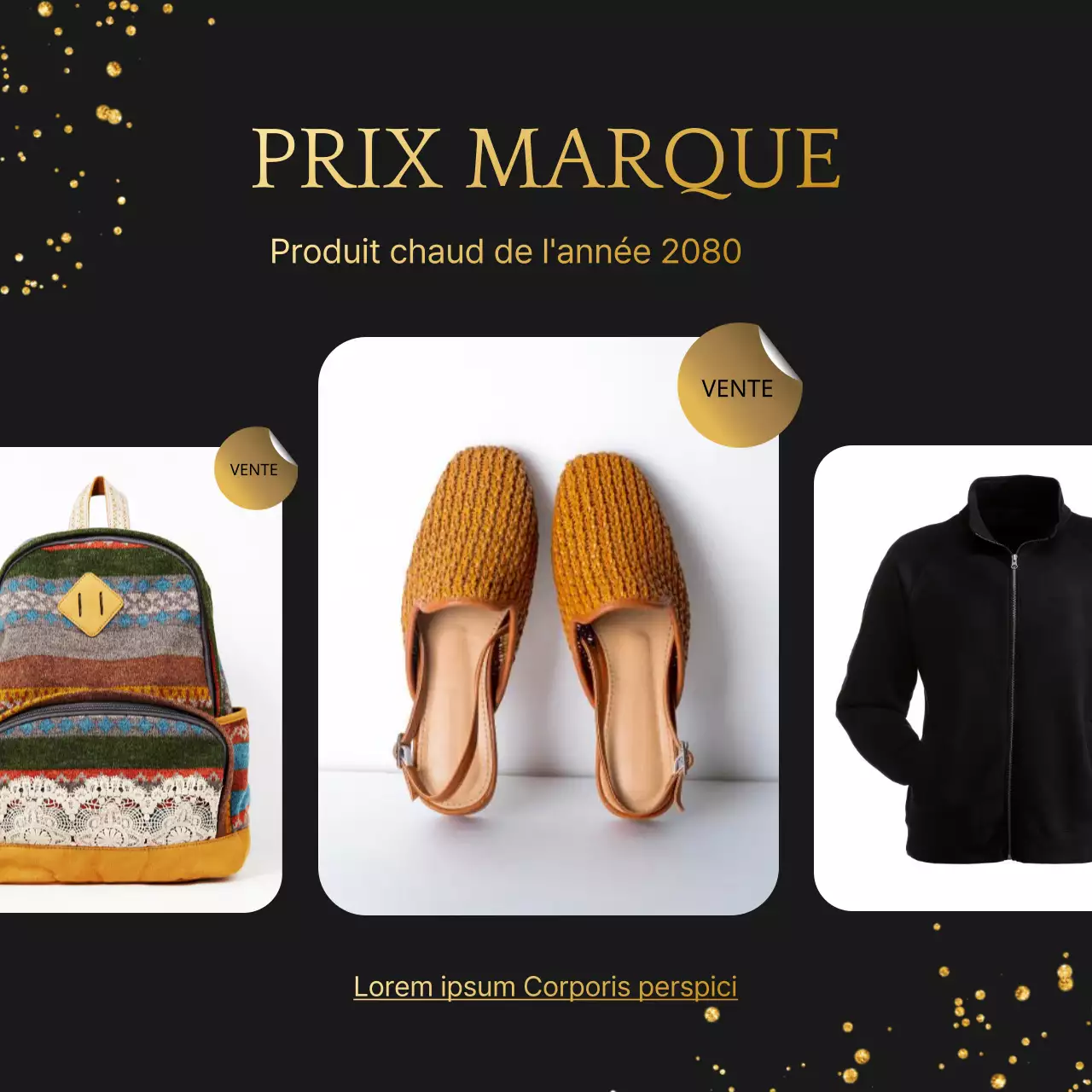 Annoncez une luxueuse vente de récompenses de fin d'année en or et noir