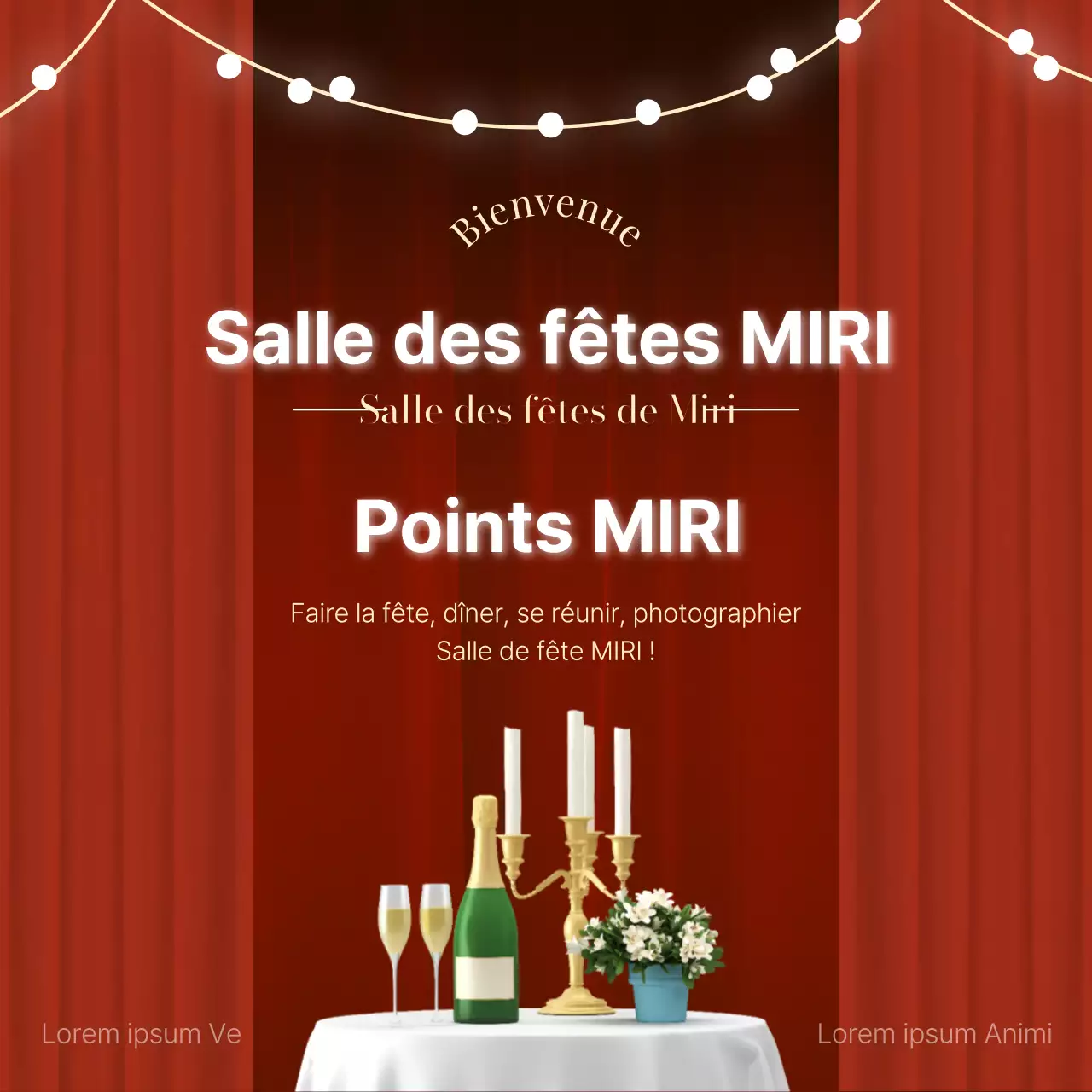 Promouvoir la location d'une salle de fête luxueuse en rouge et blanc