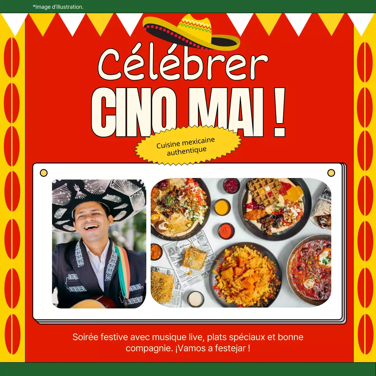 Publicité pour l'événement du restaurant mexicain Red and Green Kitsch