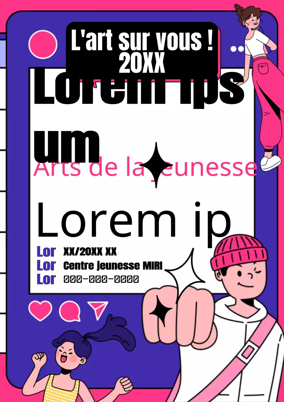 Invitation à la présentation de la jeunesse sur les médias sociaux sur fond rose et violet