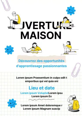 Invitation à la journée portes ouvertes de l'école tendance bleue et jaune