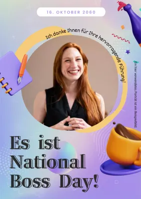 Violette und gelbe moderne Werbung für den National Boss Day