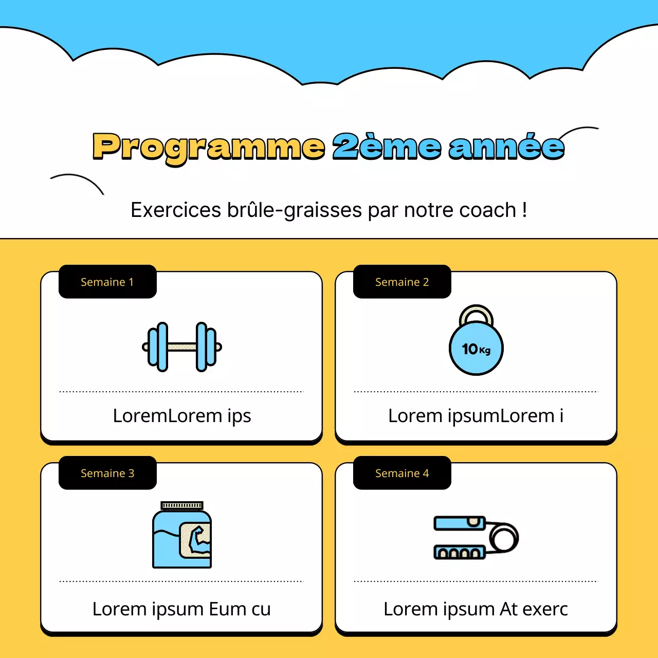 Recrutez des supporters pour vos séances d'entraînement à domicile grâce à ce motif bleu clair et jaune.