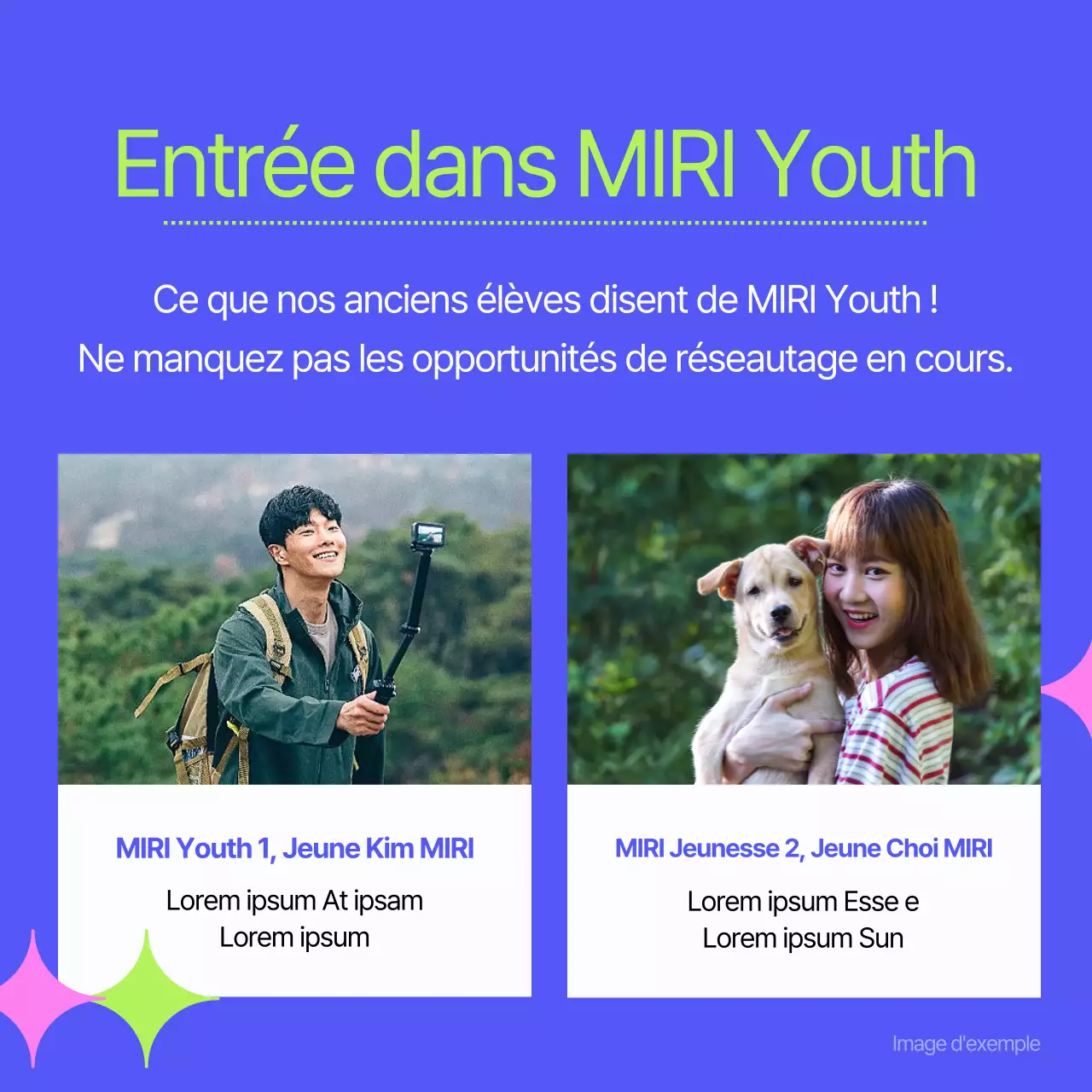 Annonce de recrutement communautaire kitsch en violet et chartreuse