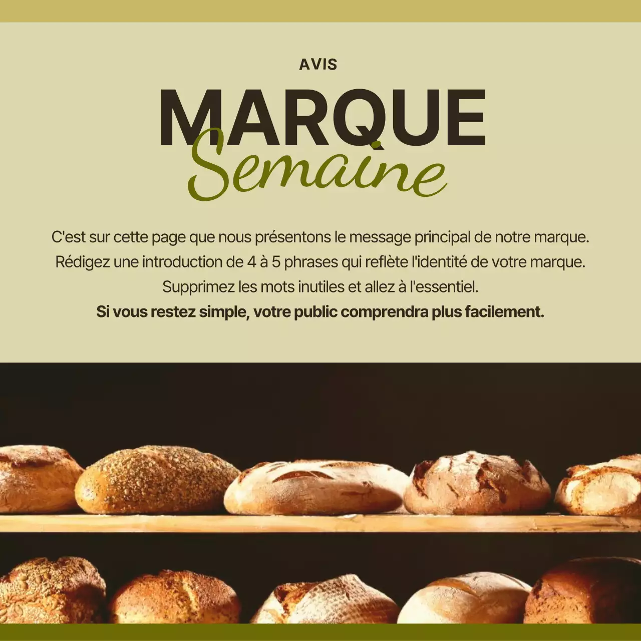 Un poste de marque de boulangerie minimaliste en jaune et kaki