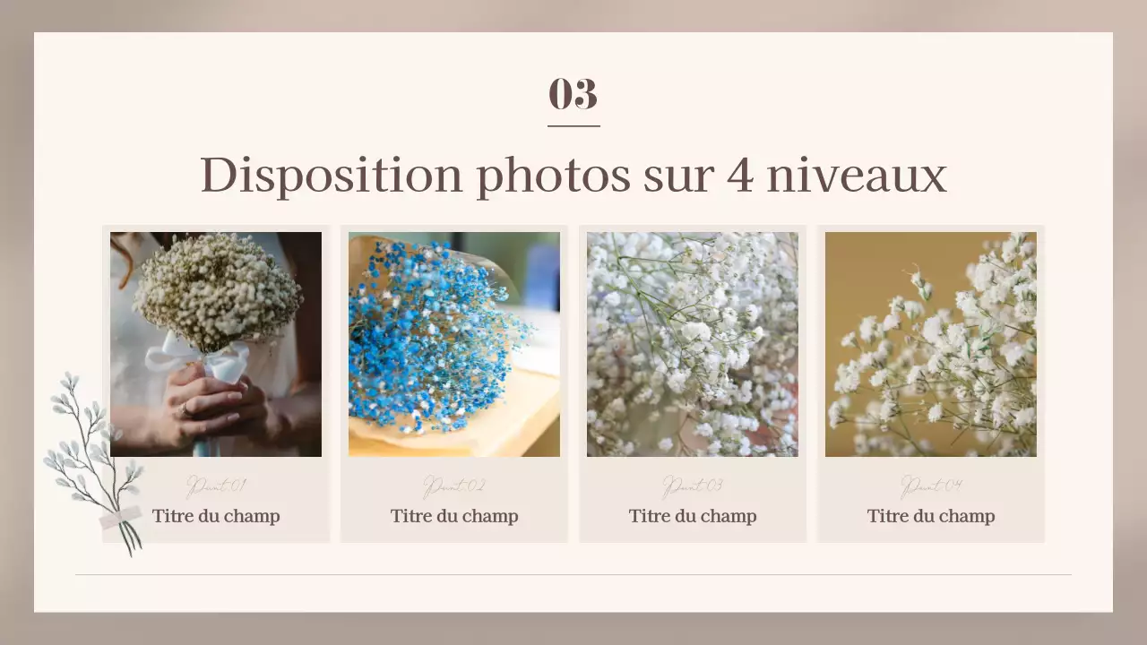 Présentation classique de cartes florales en beige