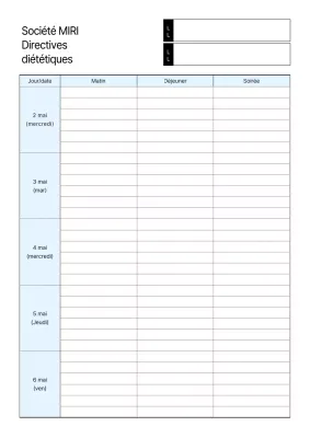 Guide de base pour les repas hebdomadaires en bleu clair et blanc
