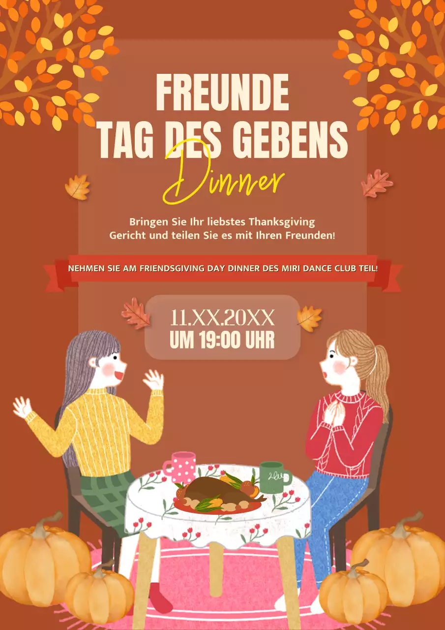 Orange und braun trendy Friendsgiving Day Einladung