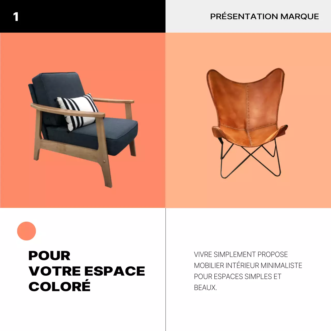 Marquage d'un intérieur minimaliste en orange et noir