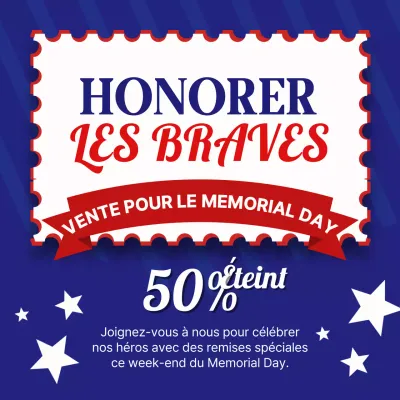 Publicité pour les soldes du Memorial Day en bleu et rouge