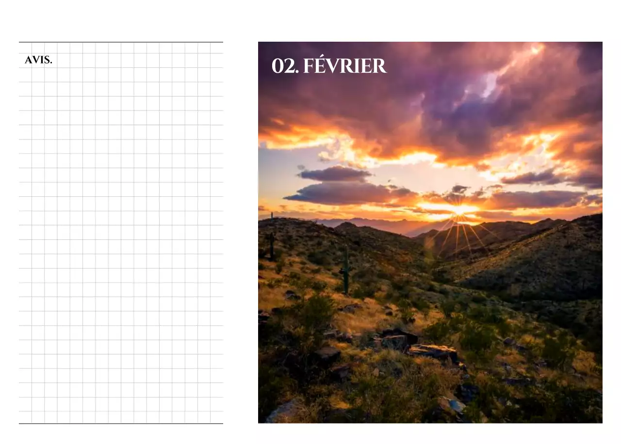 Un calendrier de style simple avec un concept de photographie de voyage émotionnel
