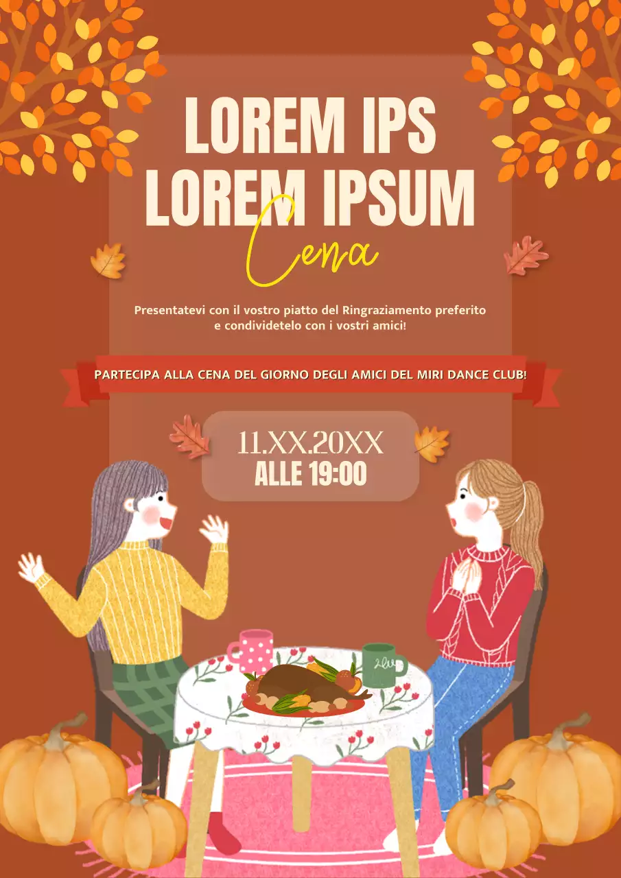 Invito per il giorno del Friendsgiving di tendenza in arancione e marrone