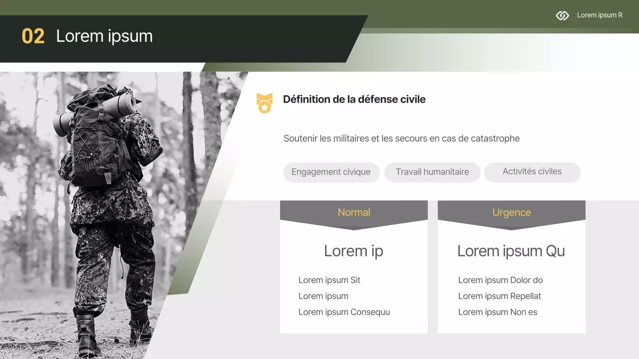 Matériel moderne de formation à la protection civile en jaune et kaki