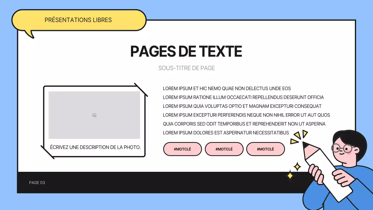 Présentation des éléments d'étude bleu et jaune
