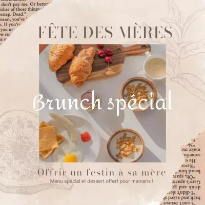 Publicité pour le brunch de la fête des mères en beige et blanc