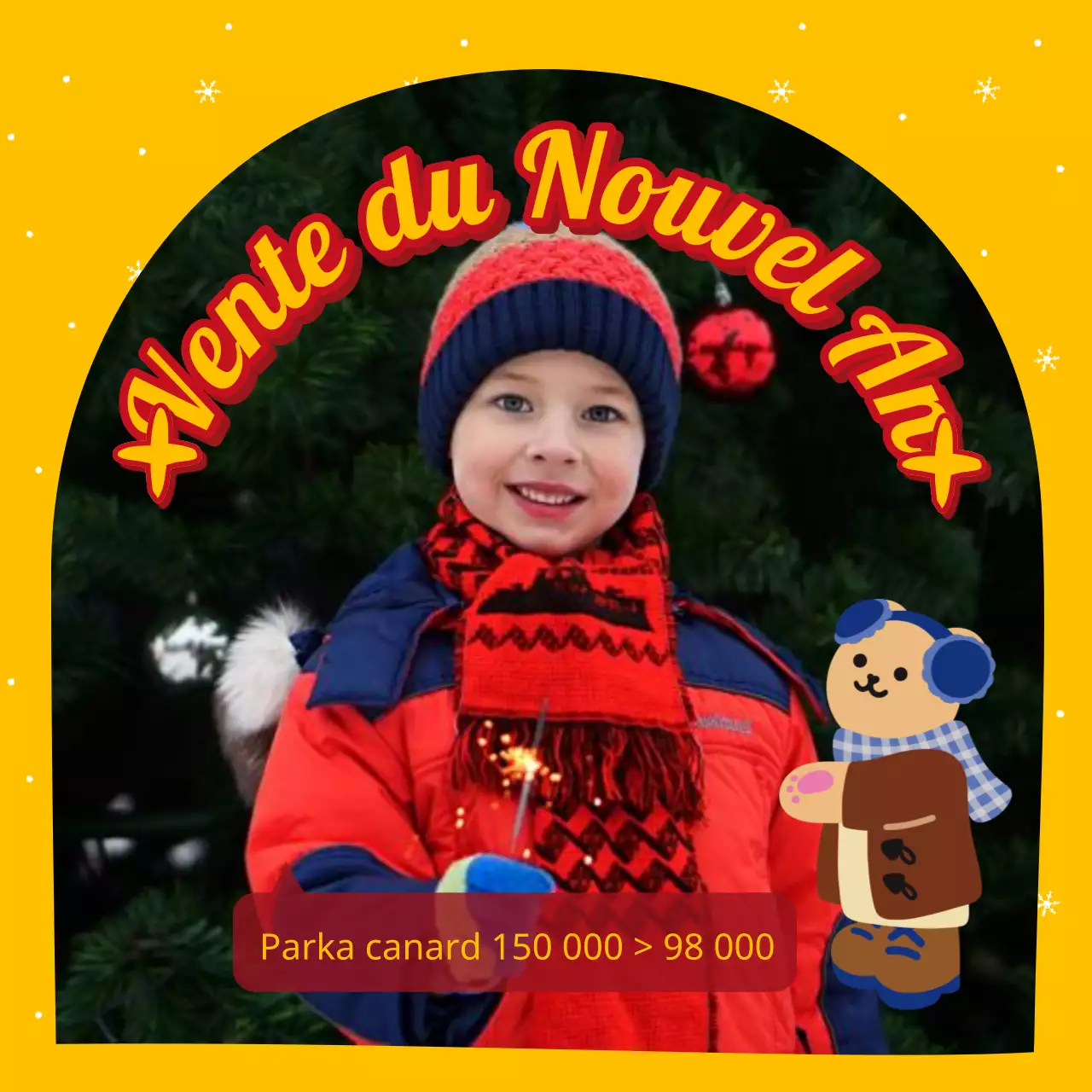 Pop-art : publicités hivernales pour des événements de fidélisation et de réduction en bleu et jaune