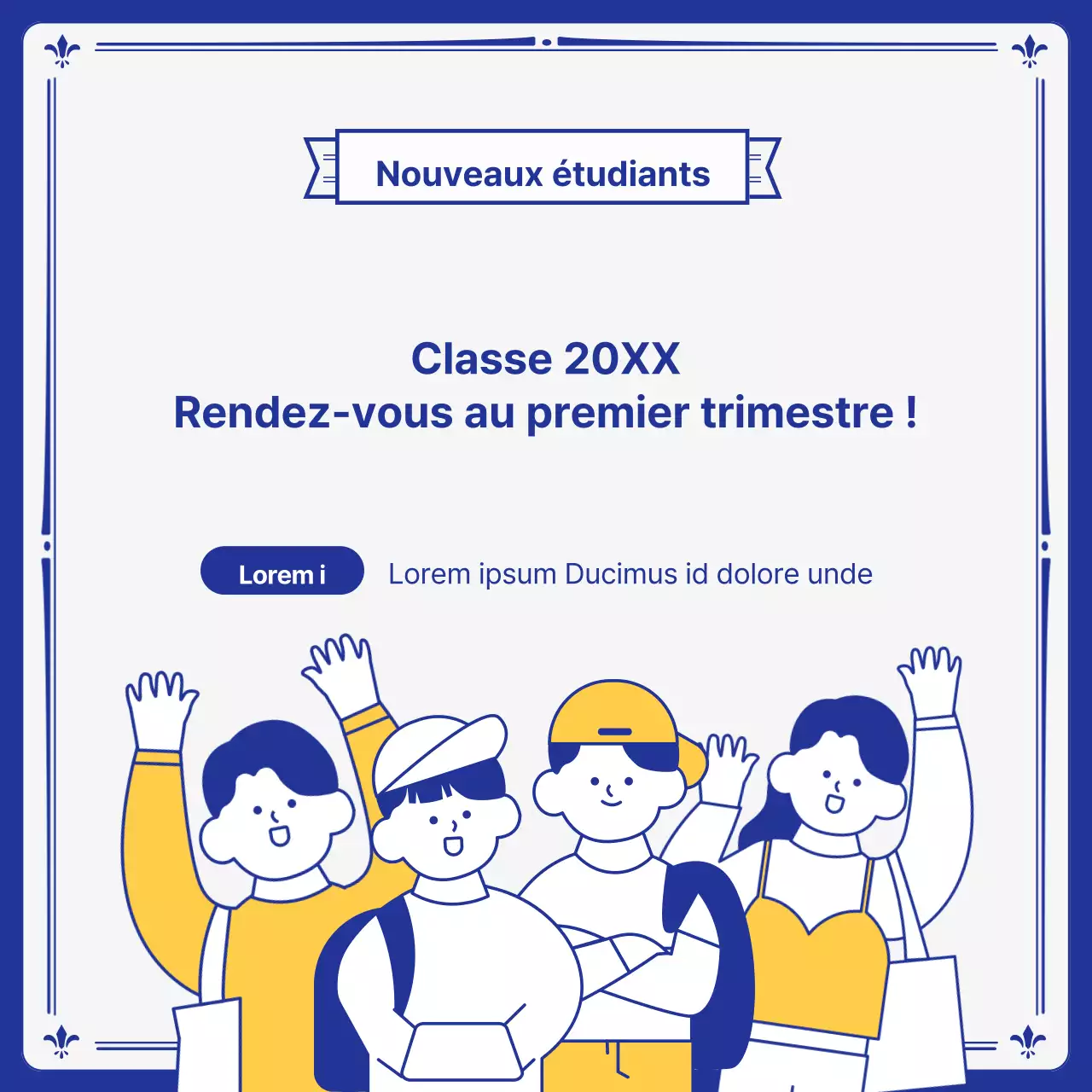 Prospectus des départements universitaires jaune et bleu marine kitsch