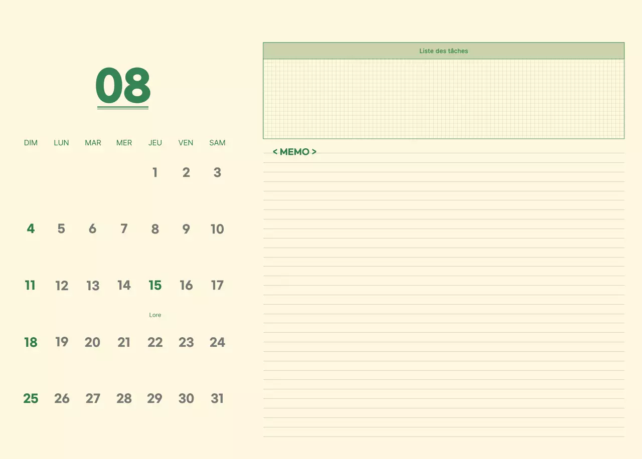 Calendrier mural SAT D-day notepad concept en vert et jaune clair