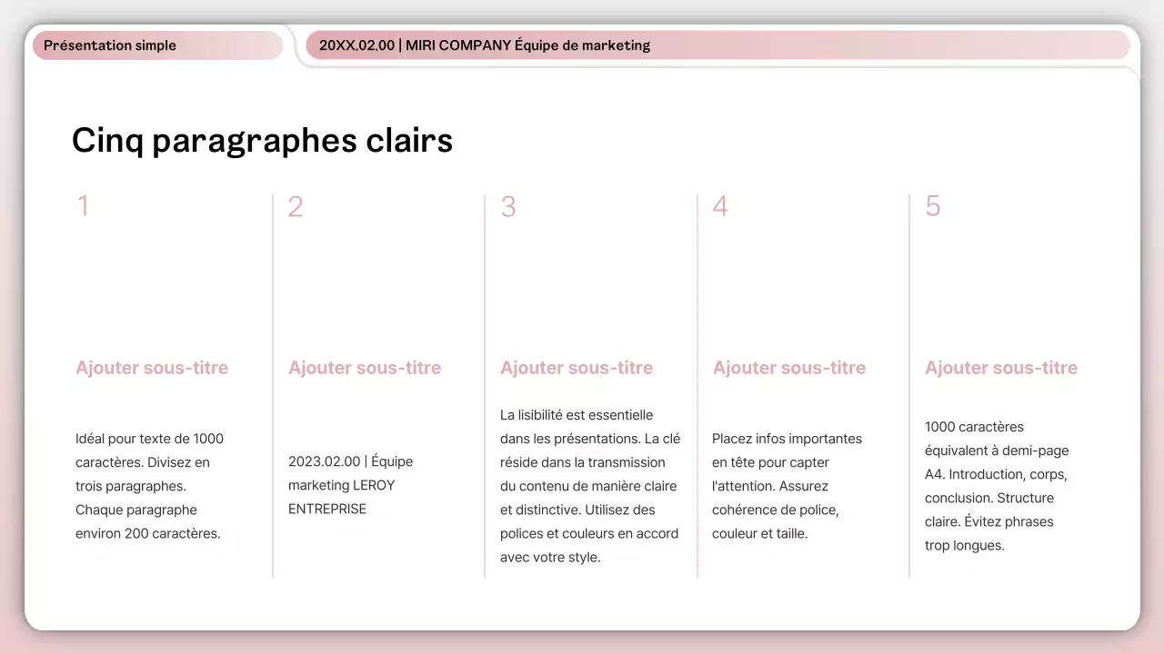 Une mise en page simple, rose et blanche, pour les entreprises