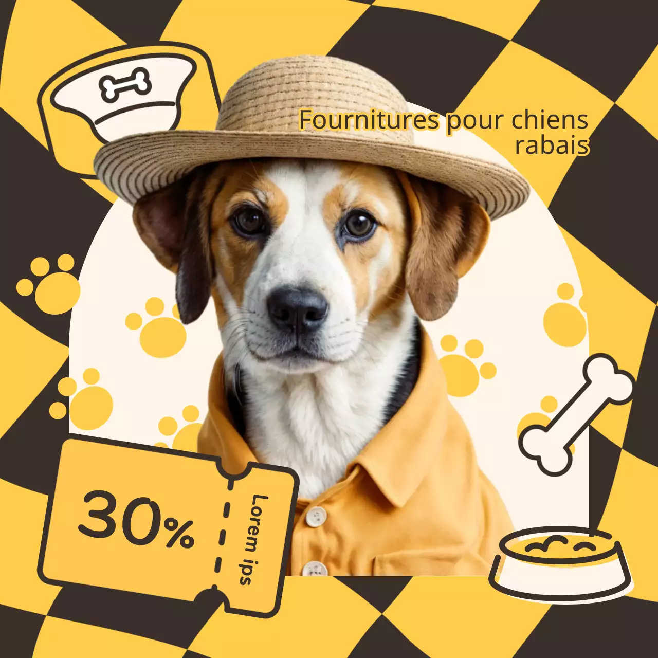 Produits pour animaux de compagnie jaunes et bruns en vente