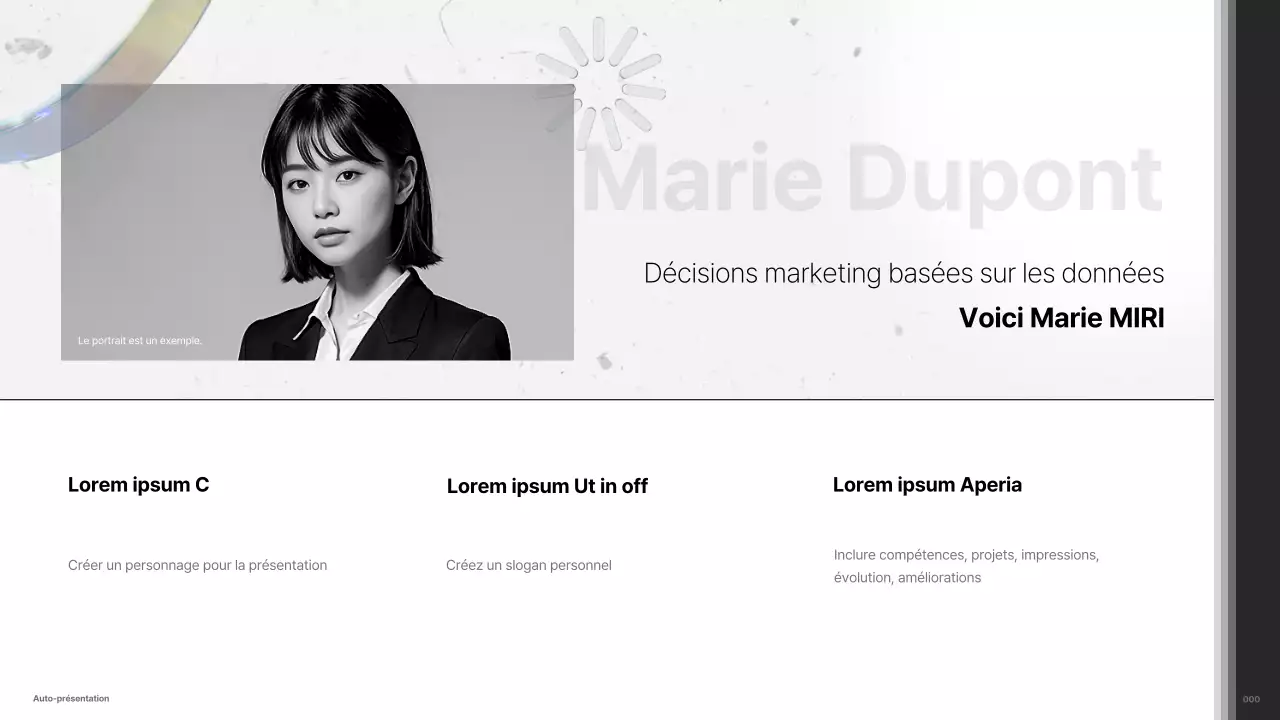 Portefeuille minimaliste en noir et blanc d'un spécialiste du marketing de carrière