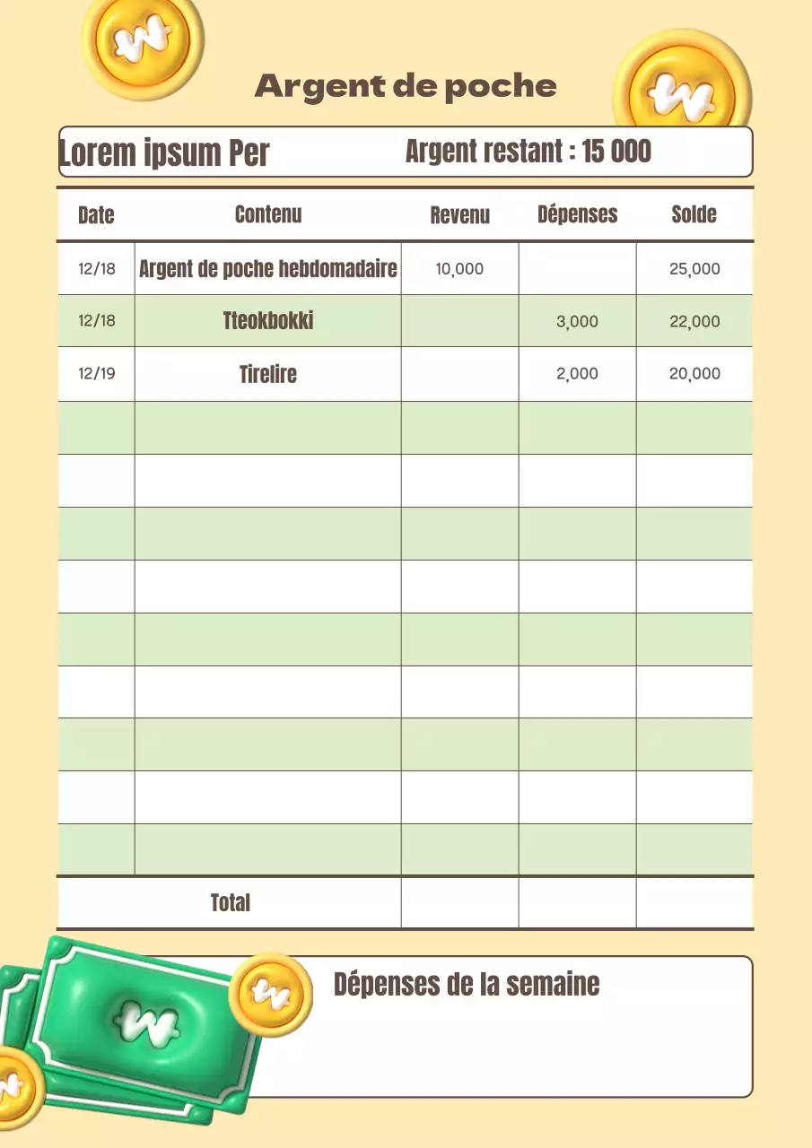 Mignon planificateur d'argent de poche jaune et vert