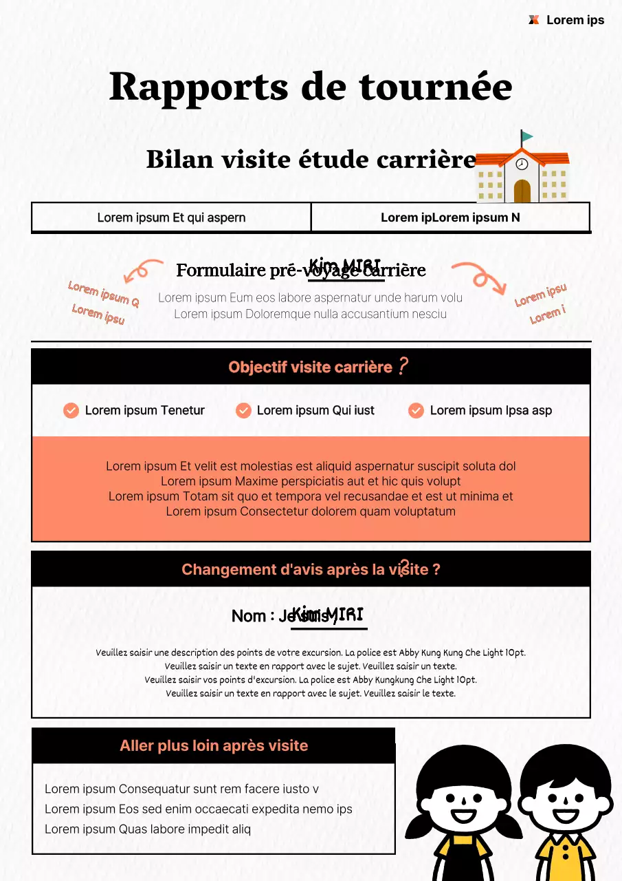 Un rapport d'excursion de grande classe en orange et noir