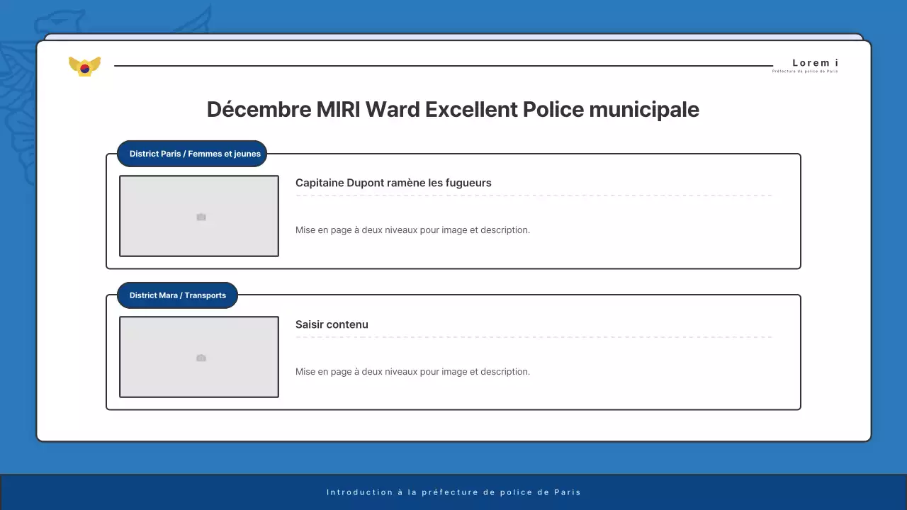 Affichage par défaut des bulletins d'information des commissariats de police en bleu et bleu marine