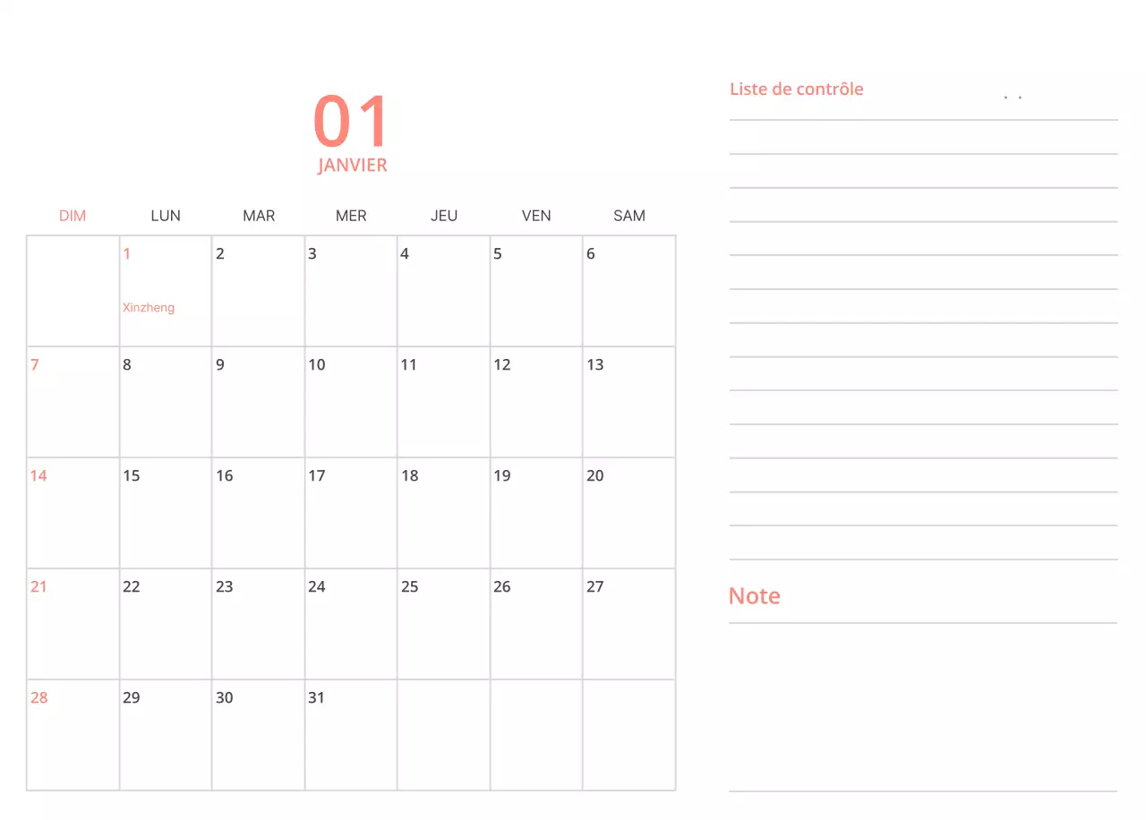 Calendrier de bureau illustré vert sur le thème de la famille