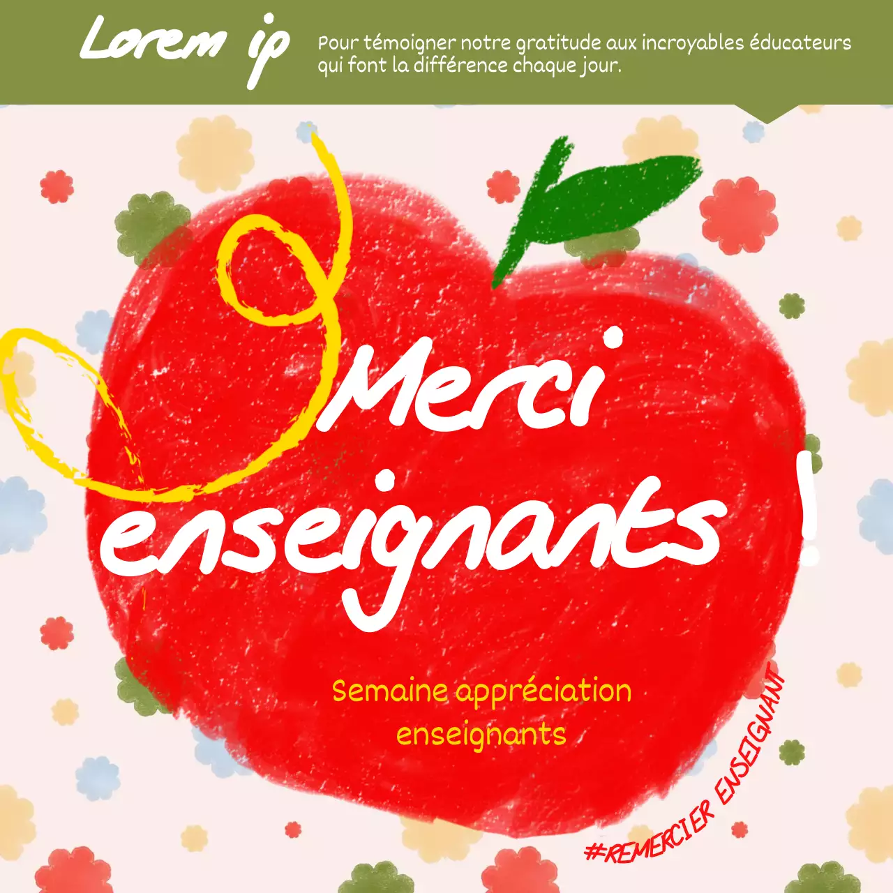 Publicité pour les enseignants avec des remerciements en rouge et vert