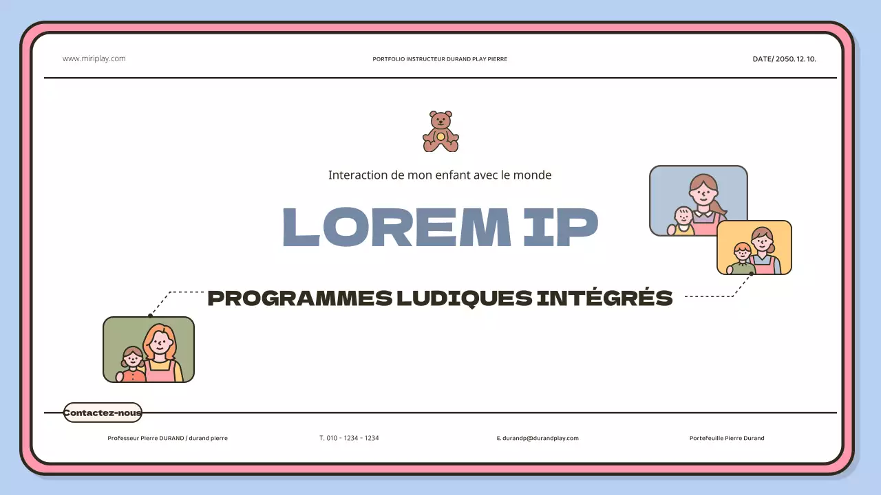 Un mignon portfolio d'instructeurs pour bébés et jeunes enfants en bleu clair et rose.