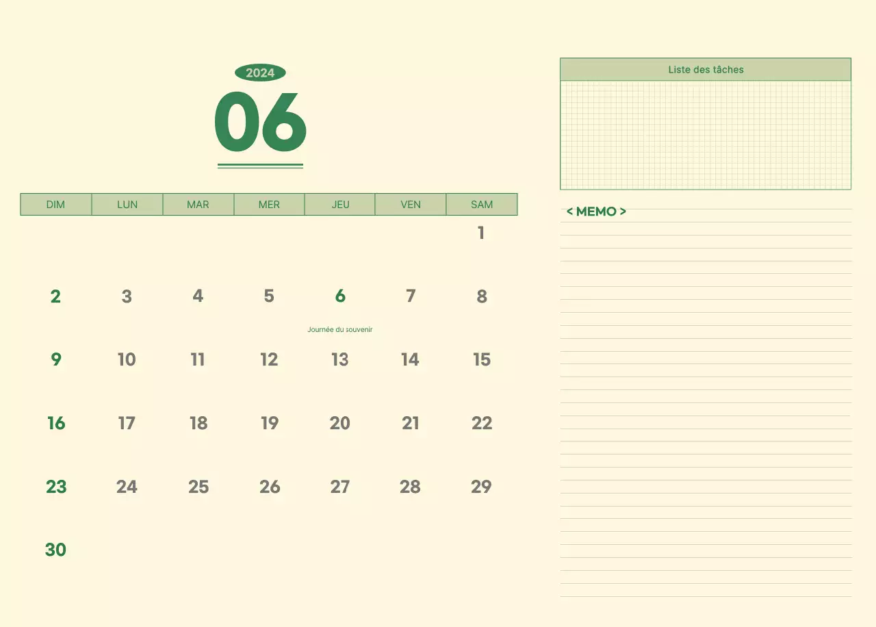 Calendrier mural SAT D-day notepad concept en vert et jaune clair