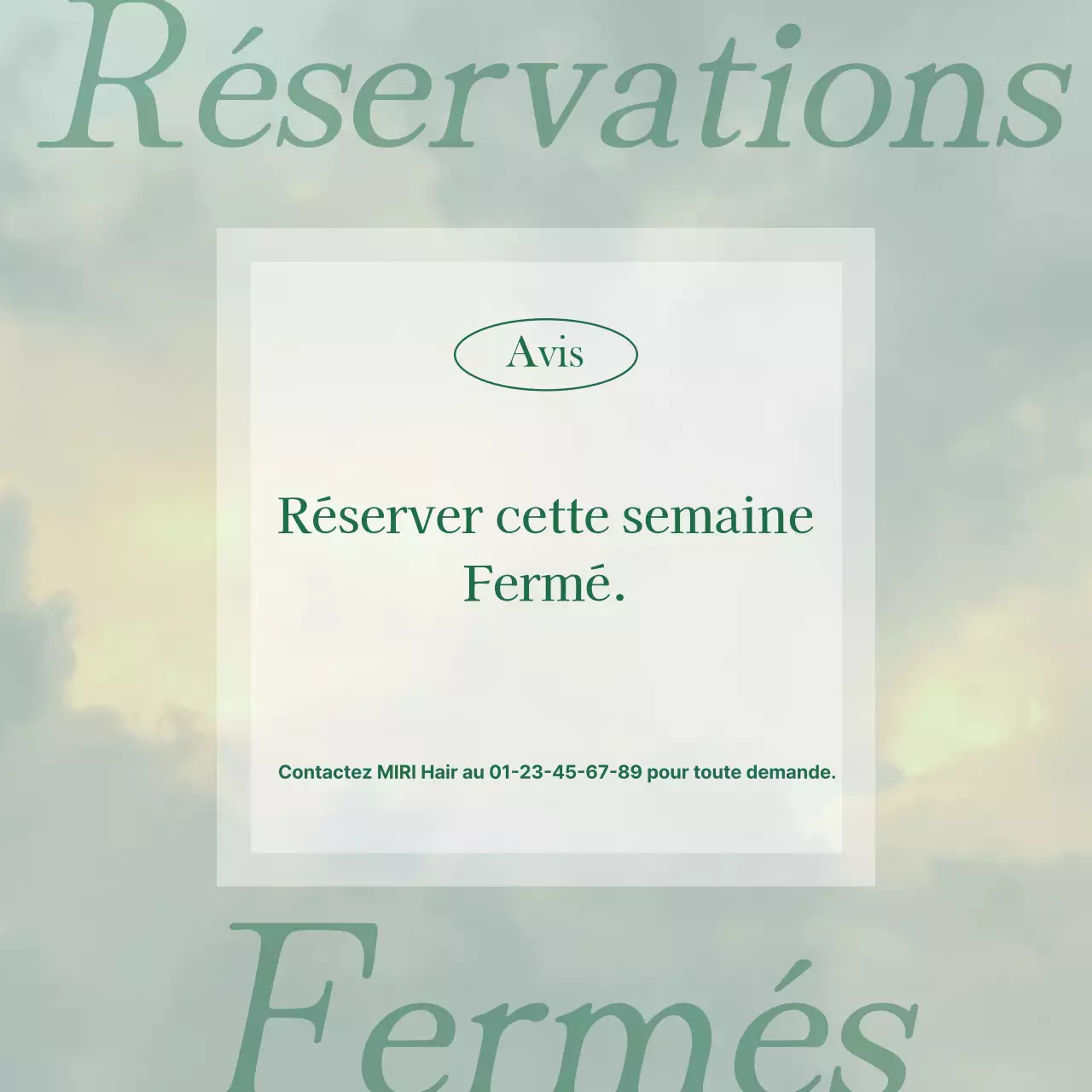 Une annonce de clôture de réservation minimaliste de couleur vert lime