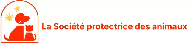 Association de protection des animaux avec un joli logo illustré d'un chien et d'un chat en rouge.