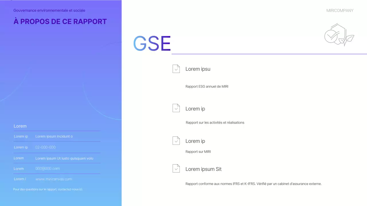Un rapport de durabilité ESG moderne en violet et bleu clair