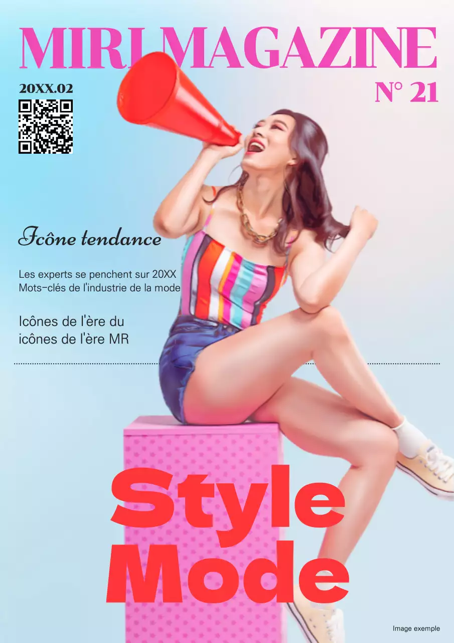 Couverture de magazine de mode kitsch en rose et bleu clair