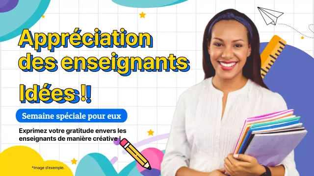 Publicité géométrique jaune et bleue pour la Journée des enseignants