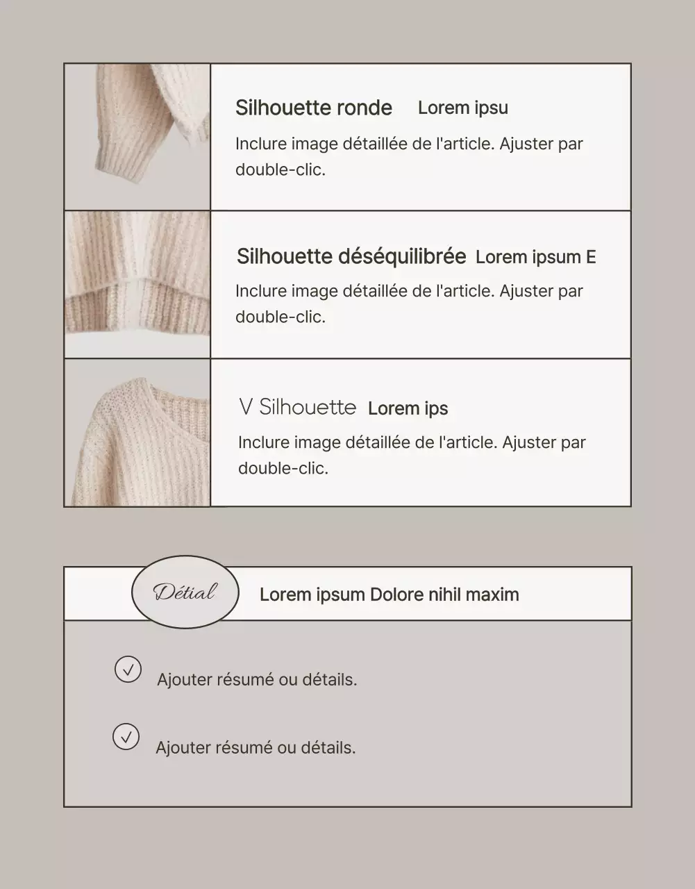 Publicité pour des tricots d'hiver modernes en beige et marron