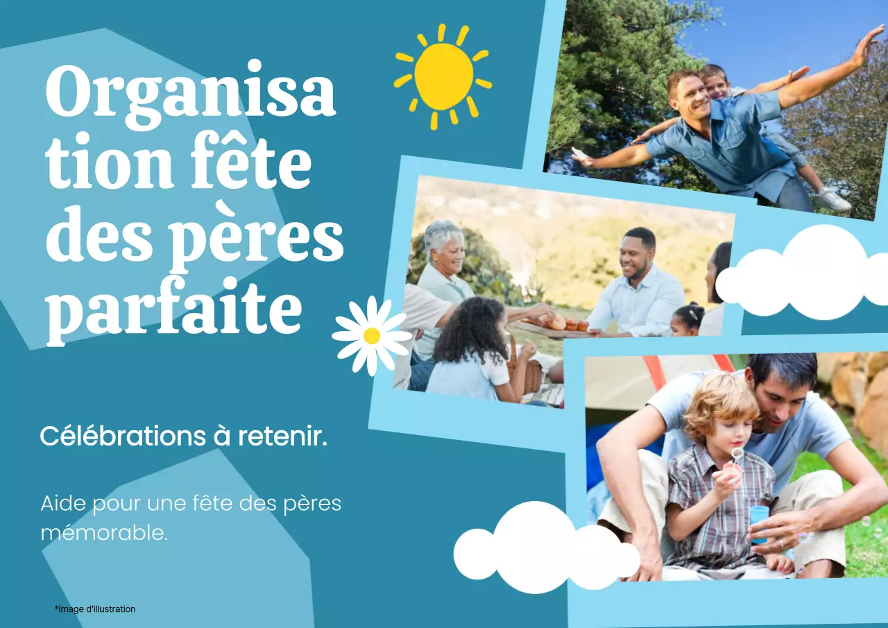 Publicité attrayante pour la fête des pères en extérieur, en bleu et jaune