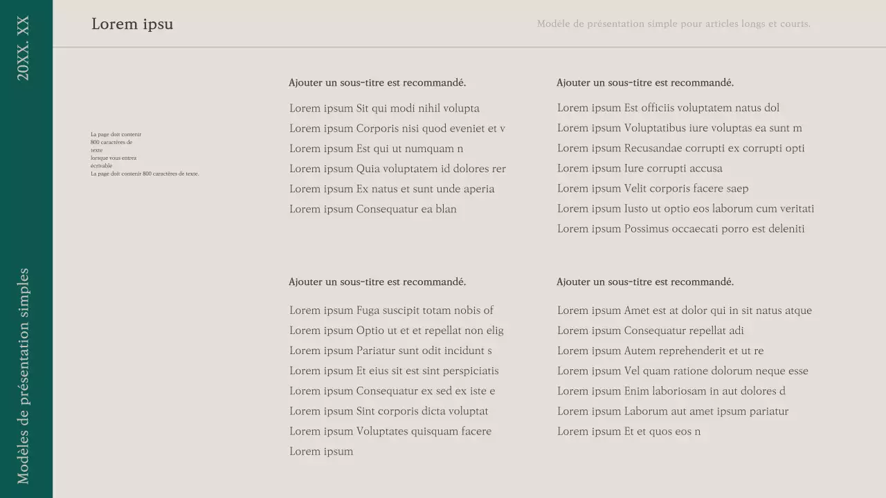 Une proposition de présentation simple en vert et beige