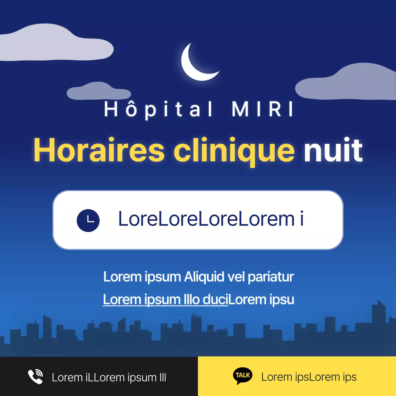 Annonces de base des heures de nuit de l'hôpital en bleu marine et jaune