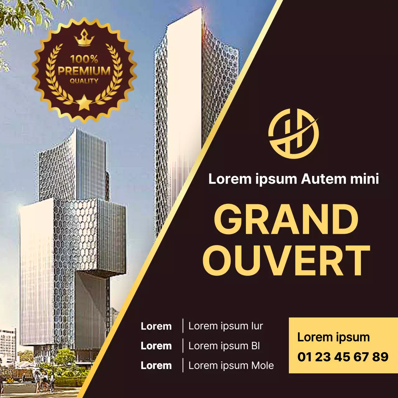 Promouvoir les rendez-vous pour la visite d'une simple maison témoin marron et or