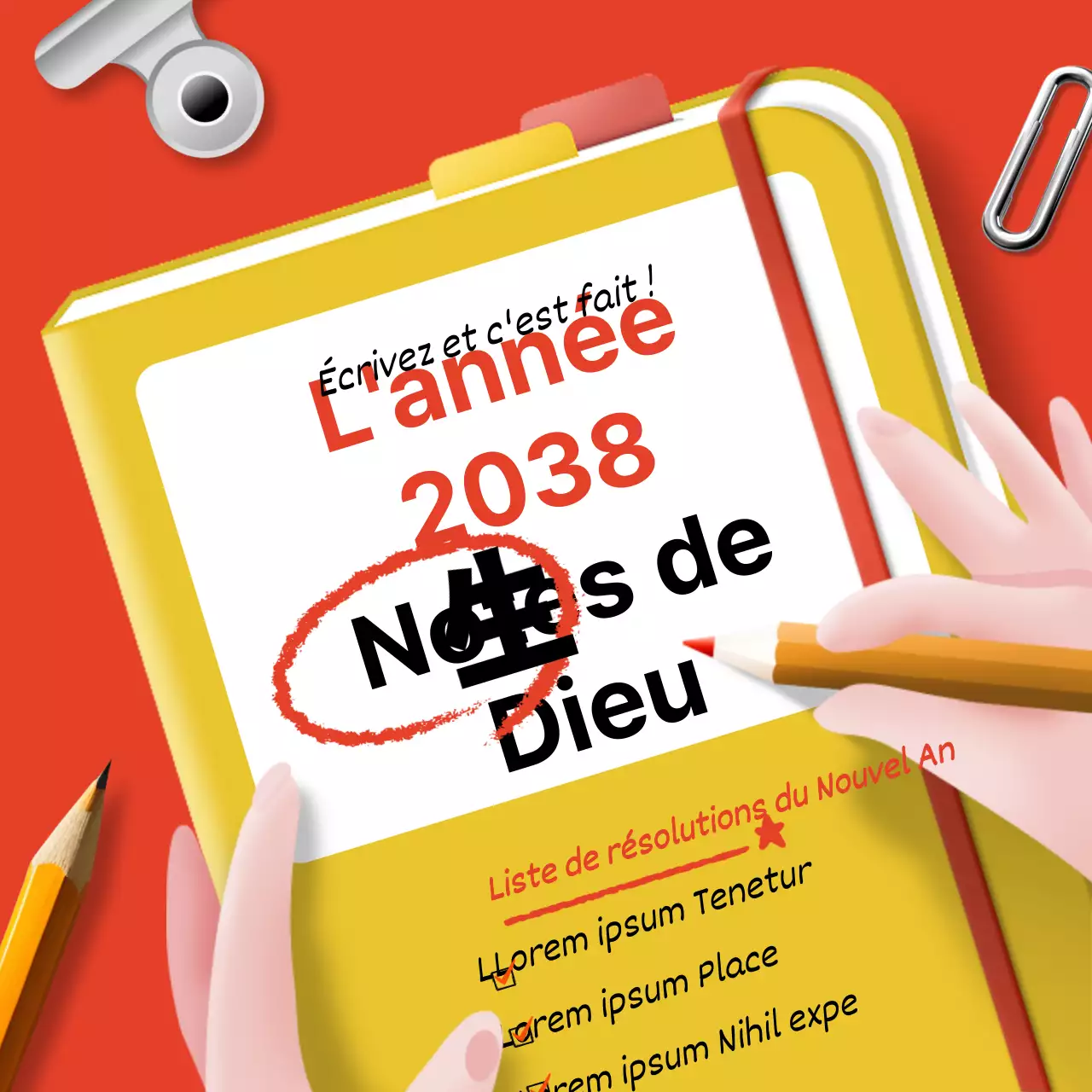 Postes de résolutions du Nouvel An tendance en rouge et jaune