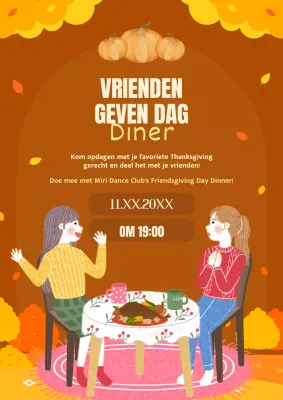 Oranje en bruin trendy uitnodiging voor vriendendag