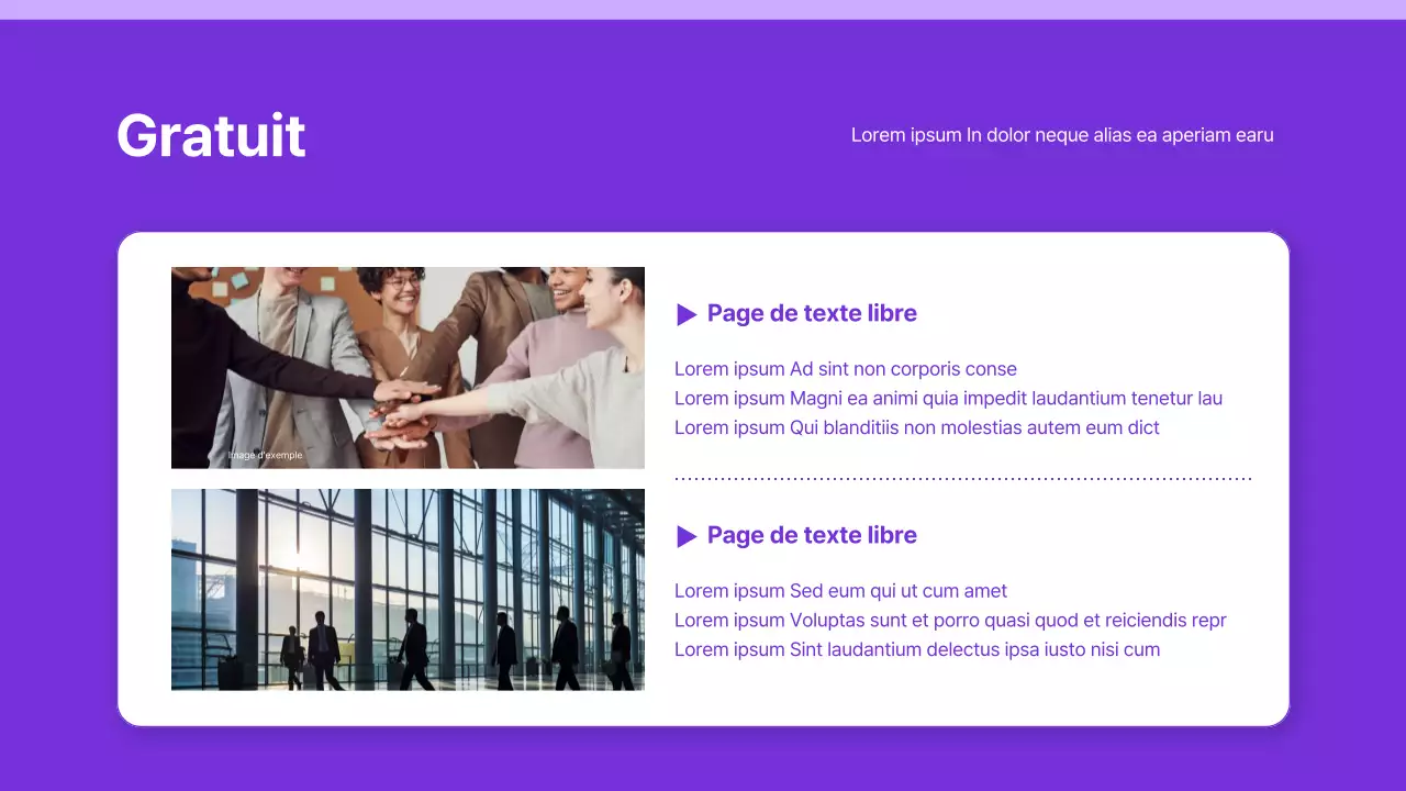 Présentation avec un simple fond violet et blanc et des éléments uniquement