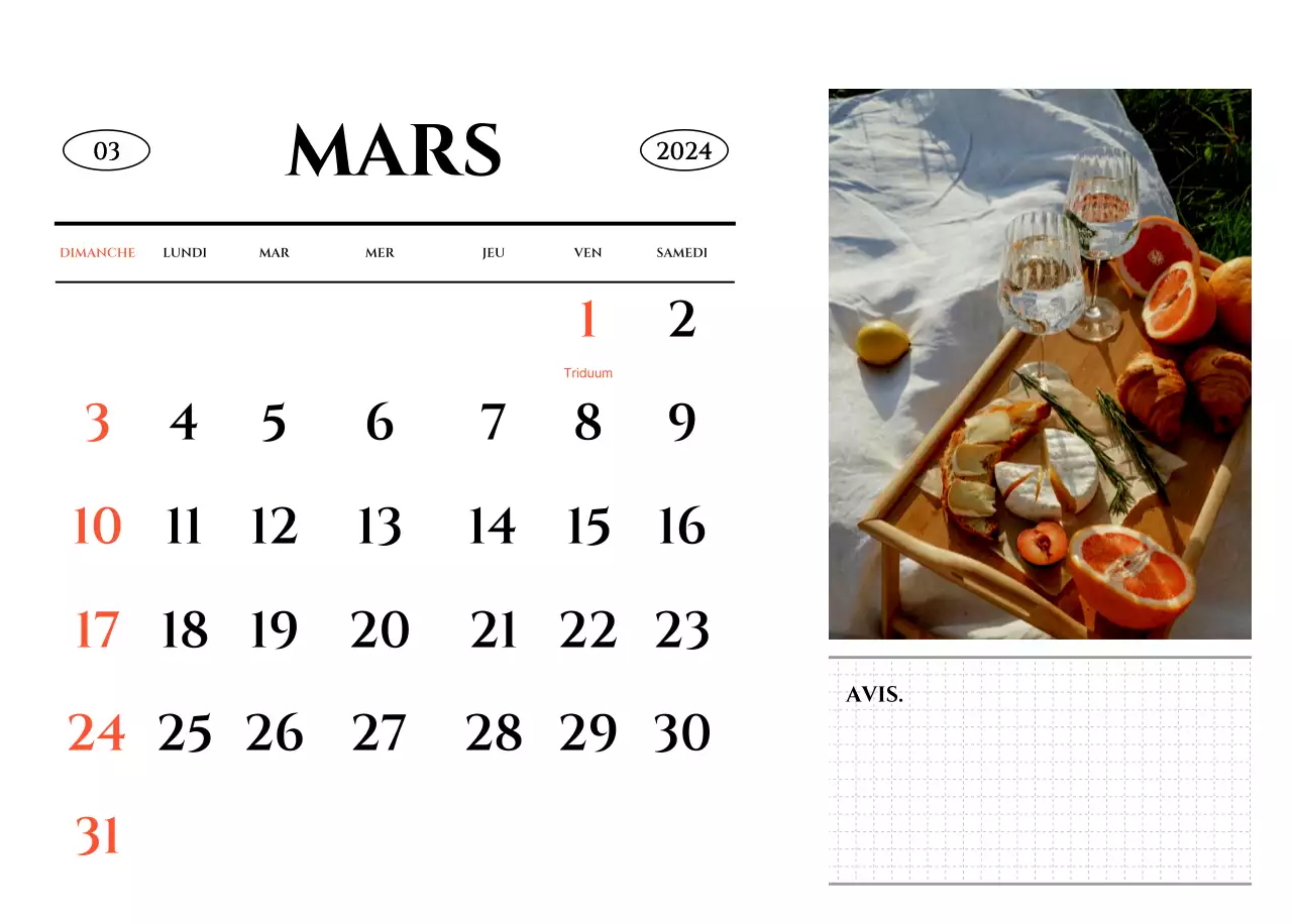 Un calendrier de style simple avec un concept de photographie de voyage émotionnel