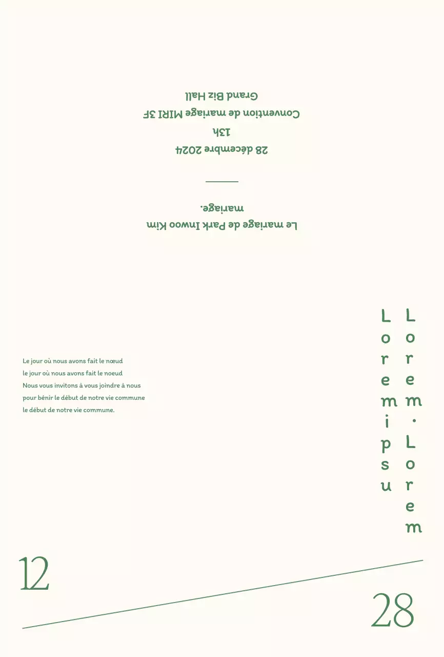 Invitation verte avec une typographie calme et propre