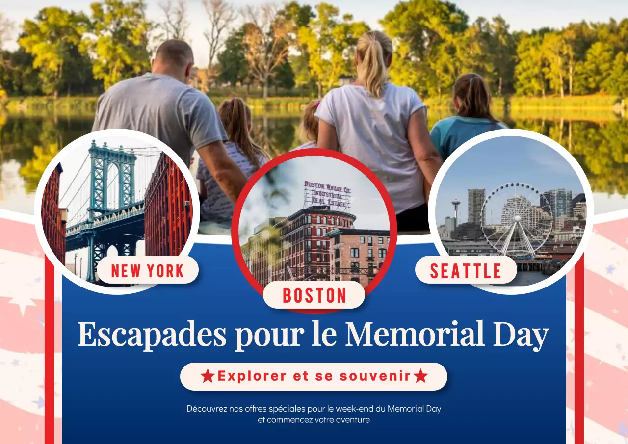 Publicité sur les passerelles bleues et rouges pour le Memorial Day