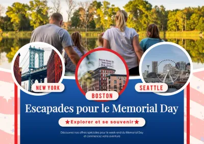 Publicité sur les passerelles bleues et rouges pour le Memorial Day